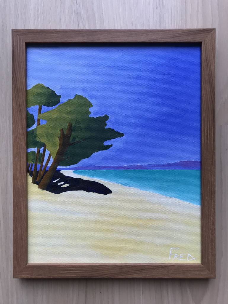 Original Art Deco Beach Painting by Frederic Cadiou