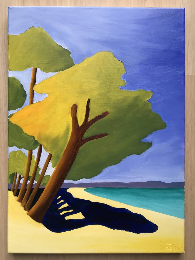 Original Art Deco Beach Painting by Frederic Cadiou