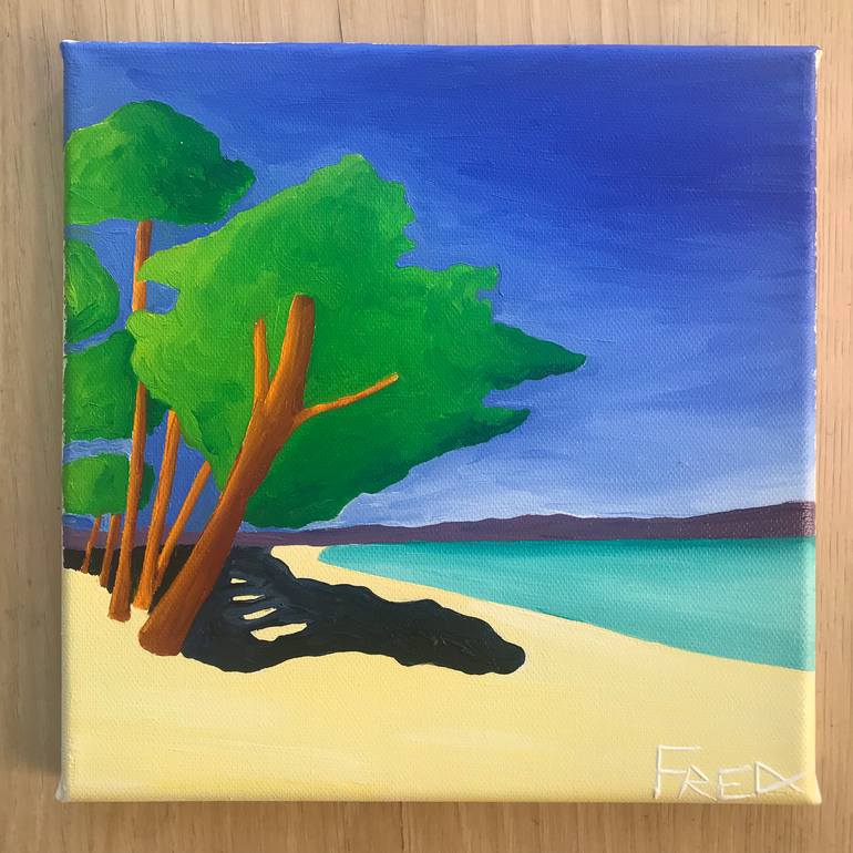 Original Art Deco Beach Painting by Frederic Cadiou