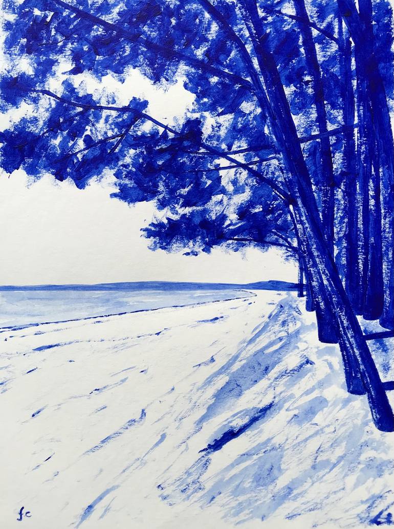 Cap Coz Beach ultramarine blue #1 Painting by Frederic Cadiou