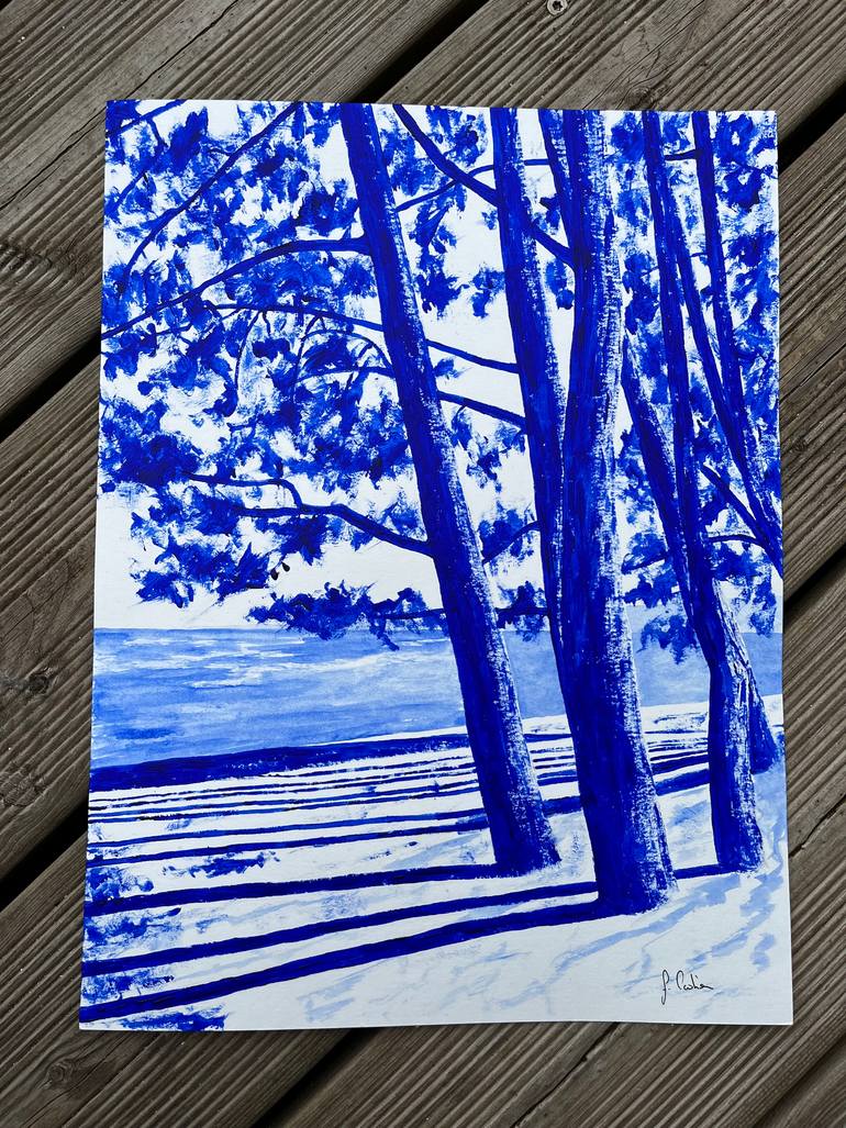 Original Art Deco Beach Painting by Frederic Cadiou