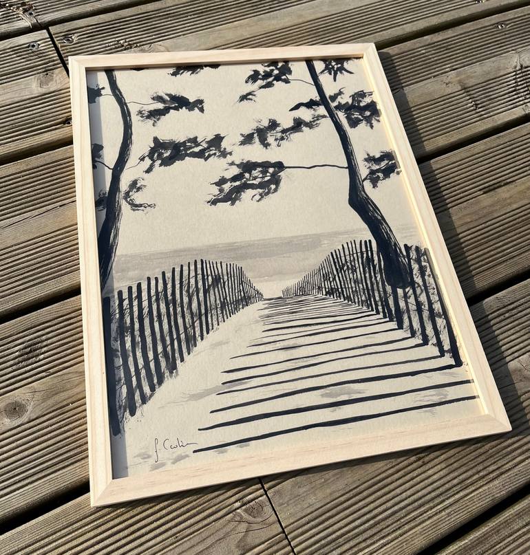 Original Art Deco Beach Painting by Frederic Cadiou