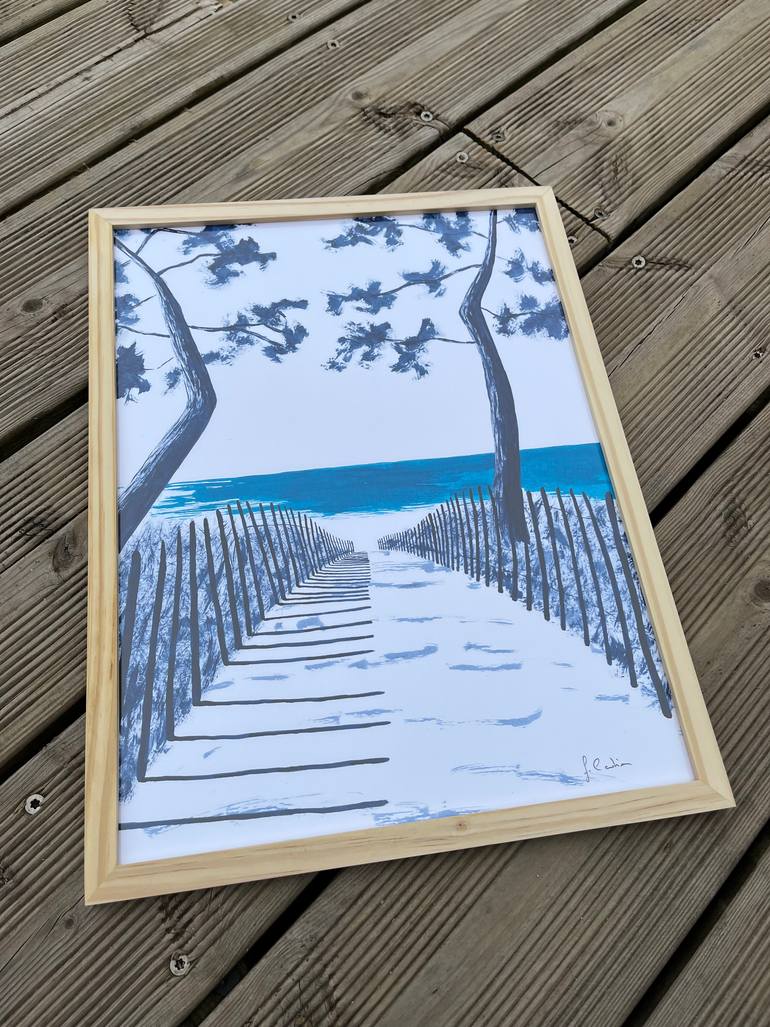 Original Art Deco Beach Painting by Frederic Cadiou