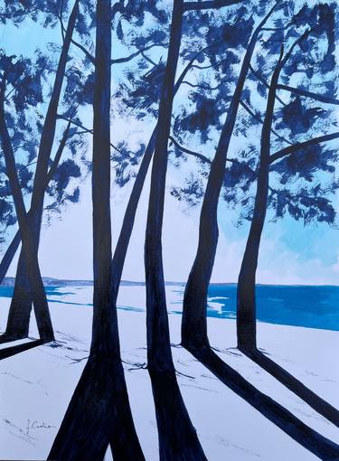 Original Art Deco Beach Painting by Frederic Cadiou