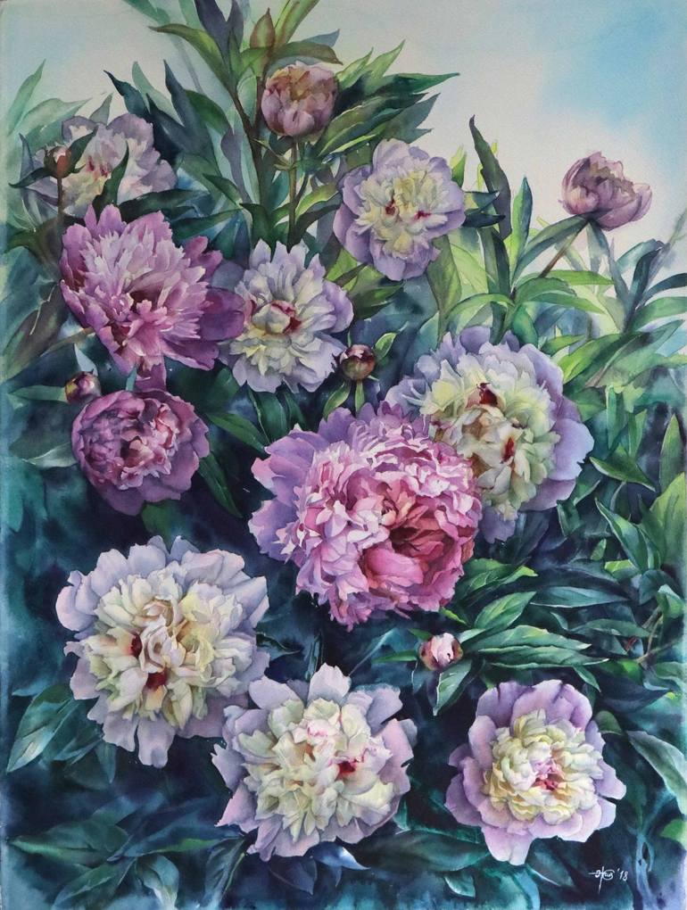 Peonies Painting by Irina Zhunaeva | Saatchi Art