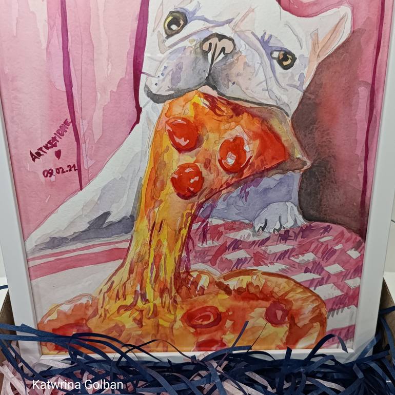 Original Dog Dogs Painting by Katwrina Golban