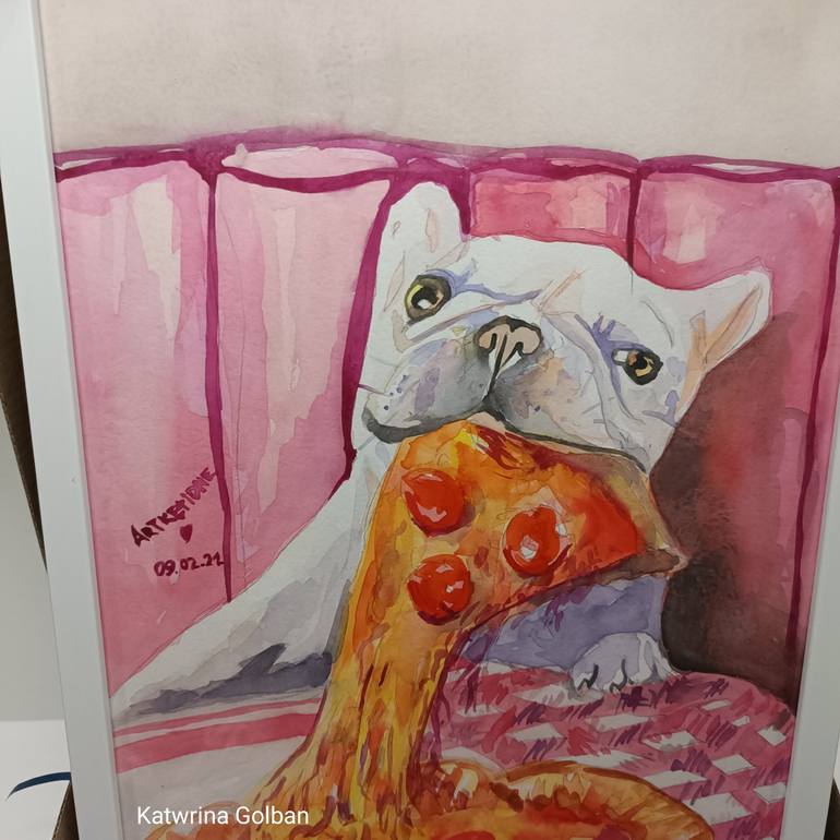 Original Dog Dogs Painting by Katwrina Golban