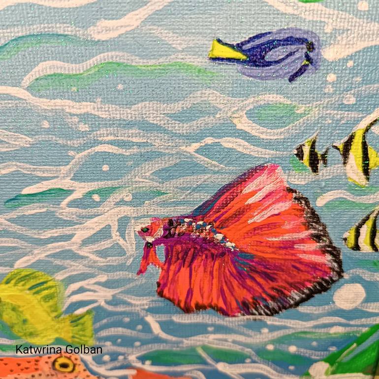 Original Abstract Expressionism Fish Painting by Katwrina Golban