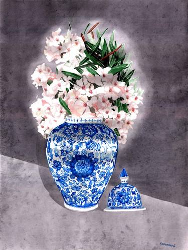 BLUE VASE WITH TURKISH DECORATION OF FLOWERS ,有裝飾品的藍色花瓶 thumb