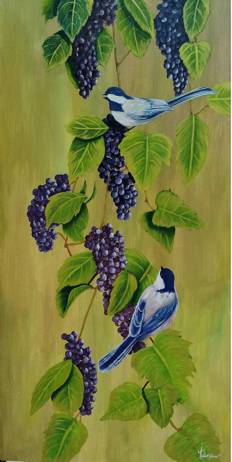 Birds And Grapes Painting By Yeliz Vatansever Saatchi Art