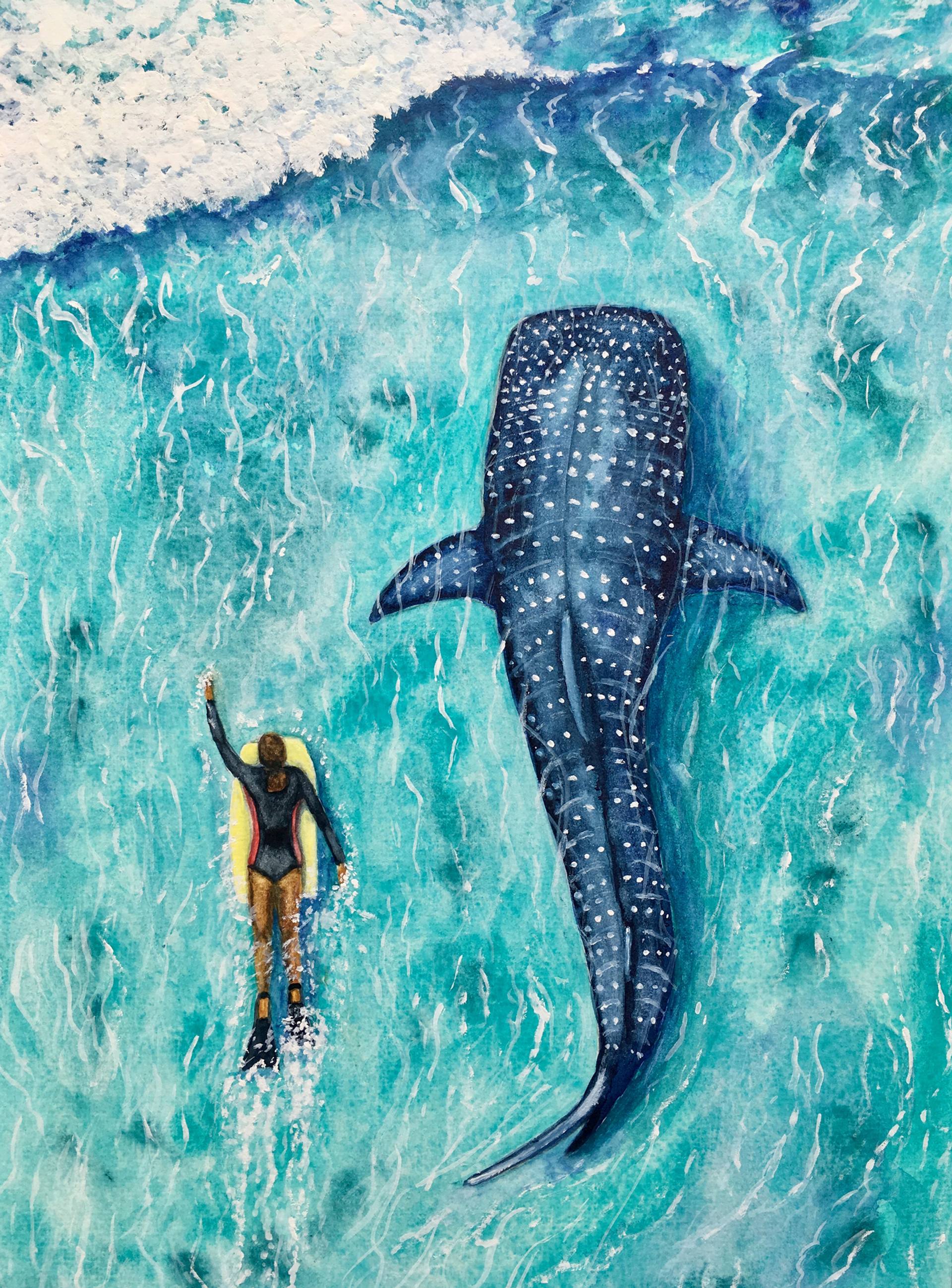 Sharing the Surf, Whale Shark Painting by Joy Clifton | Saatchi Art Ireland