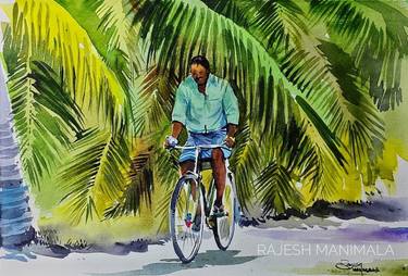 Original Abstract Expressionism Bicycle Paintings by Rajesh Manimala
