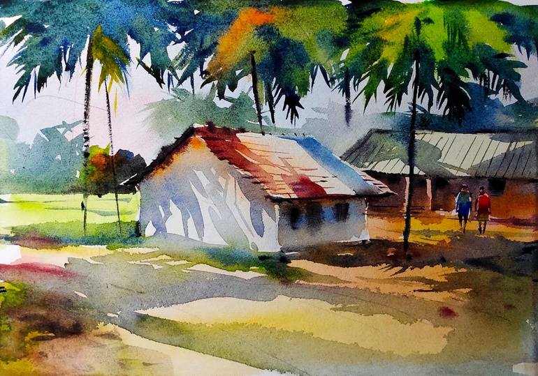 watercolor paintings of houses