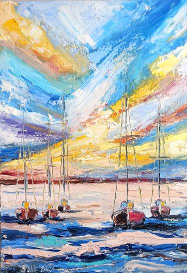 Oil painting "Yachts in the sea" thumb