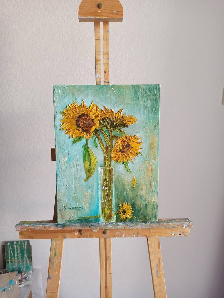 Sunflower Painting Mini Canvas with easel, Sunflower Gifts by