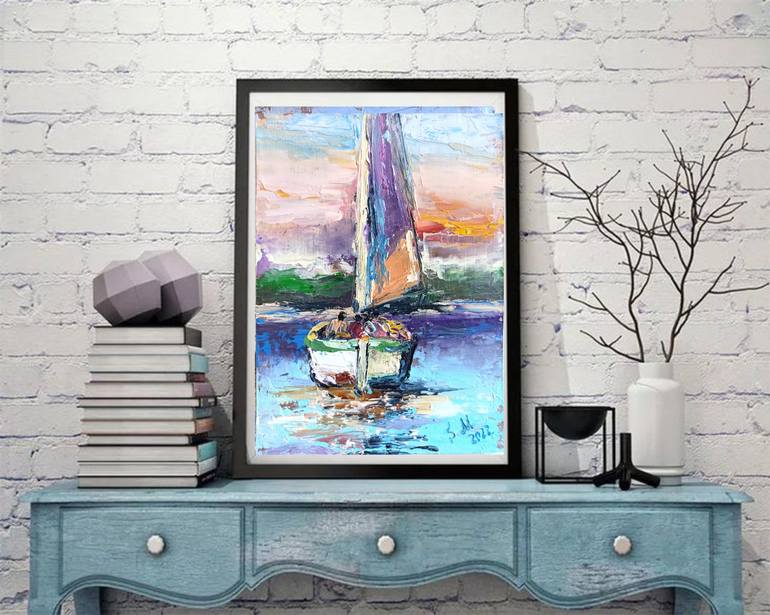 Original Abstract Boat Painting by Sveta Makarenko