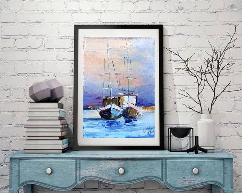 Original Abstract Boat Painting by Sveta Makarenko