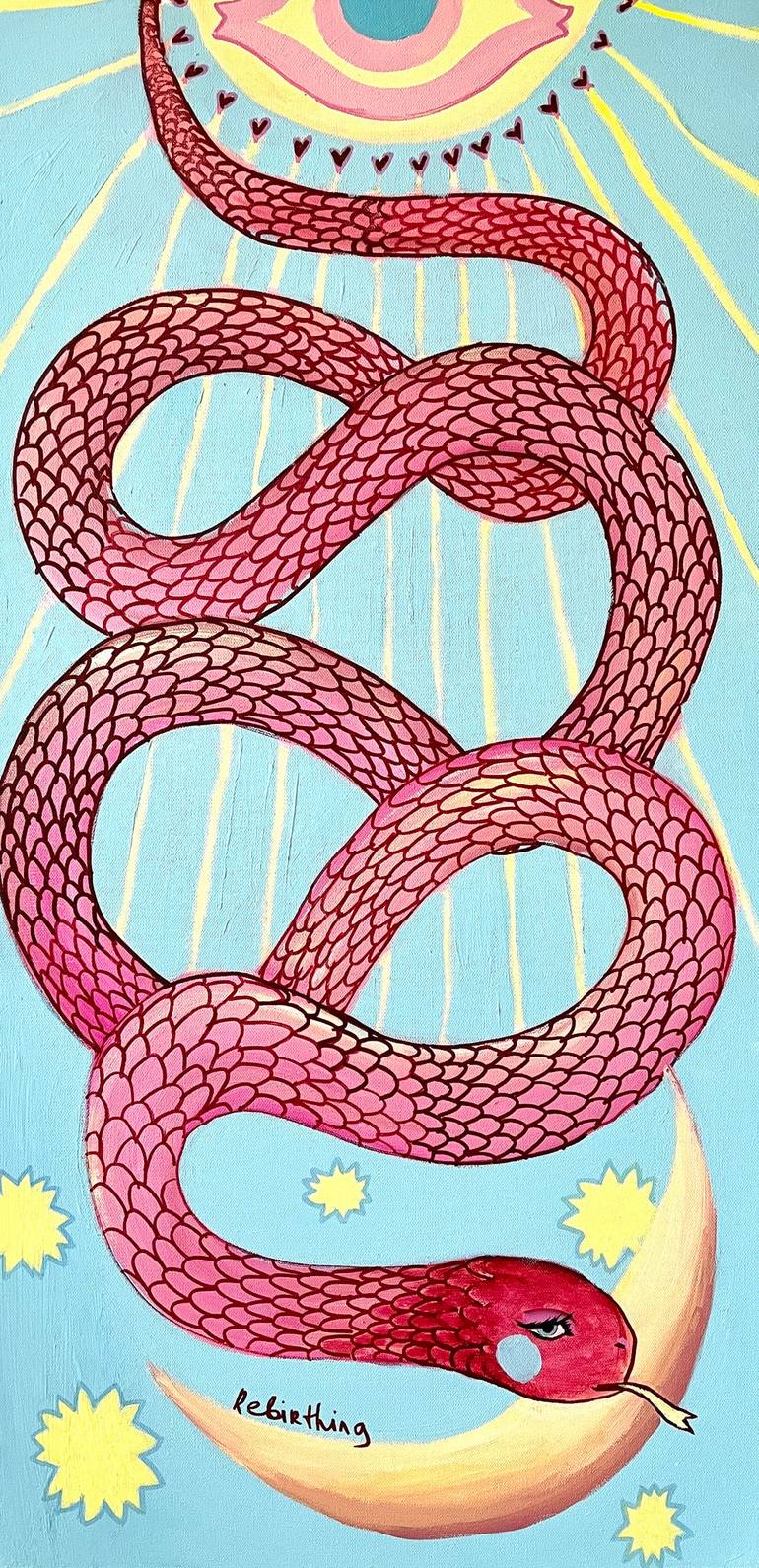 Original Nature Painting by Daria Borisova | Surrealism Art on Canvas | Rebirthing, acrylic on canvas, 18 x 36 in