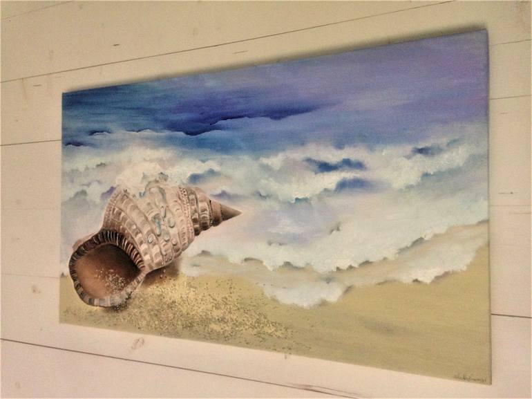 Original Abstract Beach Painting by ELDA FRANGI