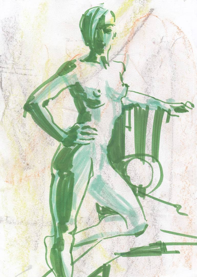 Nude Woman in Green Painting by Nina Kolchina | Saatchi Art