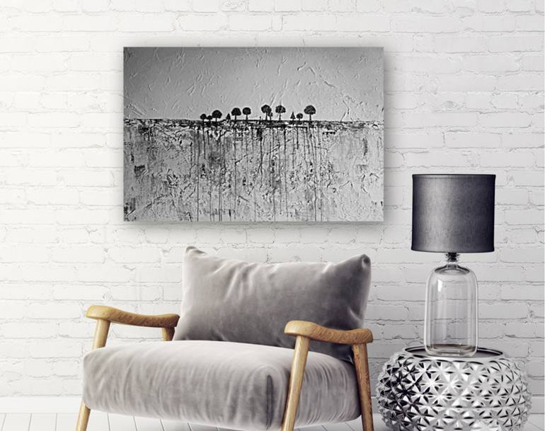 Original Black & White Abstract Painting by Fariba A