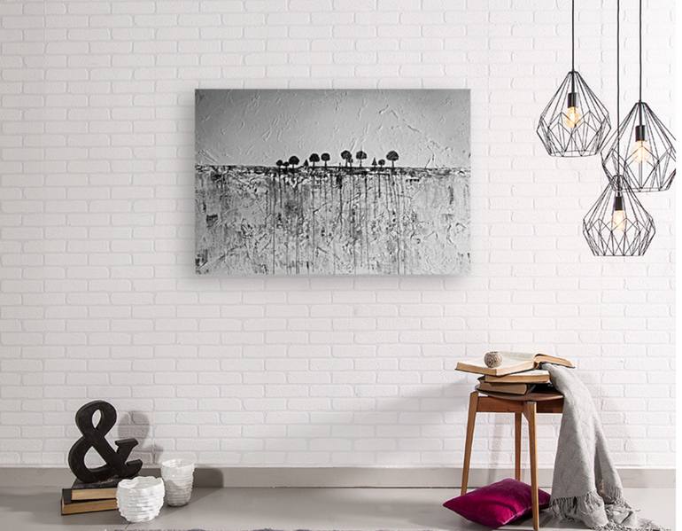 Original Black & White Abstract Painting by Fariba A