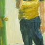 detail of "Brushing Teeth" oil on panel