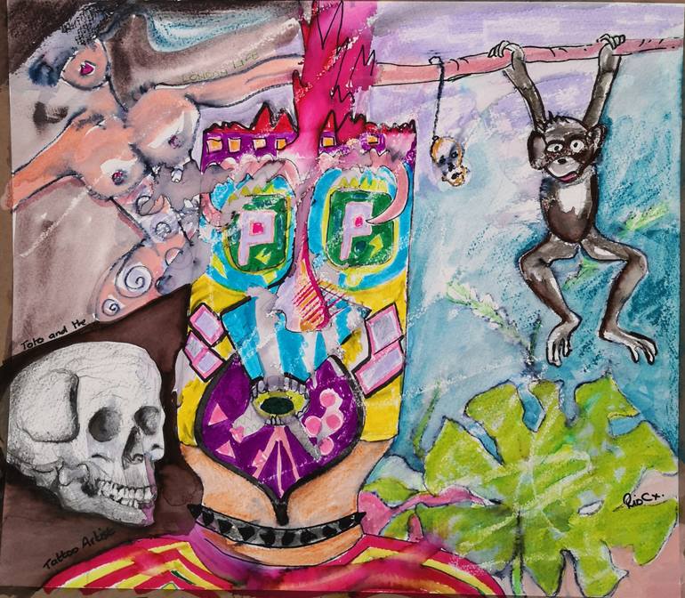 Original Abstract Humor Painting by Rio Charkrabarti Bitch Art