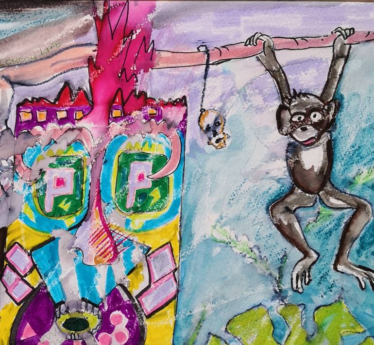 Original Abstract Humor Painting by Rio Charkrabarti Bitch Art