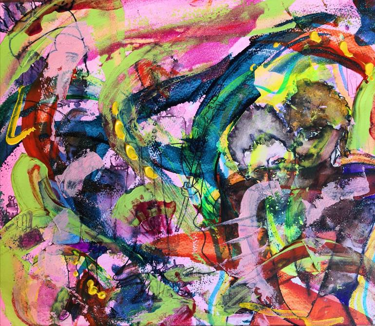 Original Abstract People Painting by Rio Charkrabarti Bitch Art