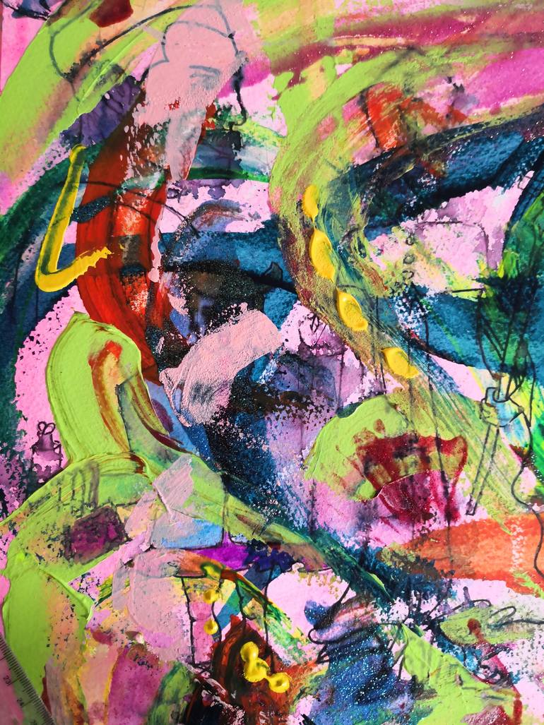 Original Abstract People Painting by Rio Charkrabarti Bitch Art