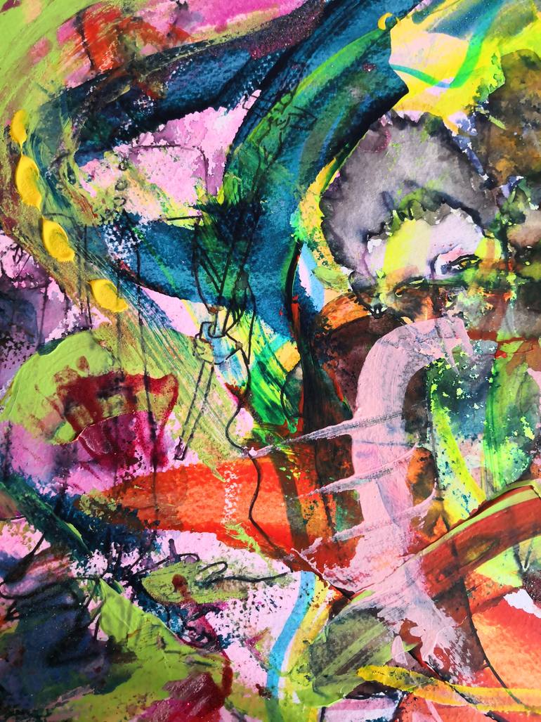 Original Abstract People Painting by Rio Charkrabarti Bitch Art