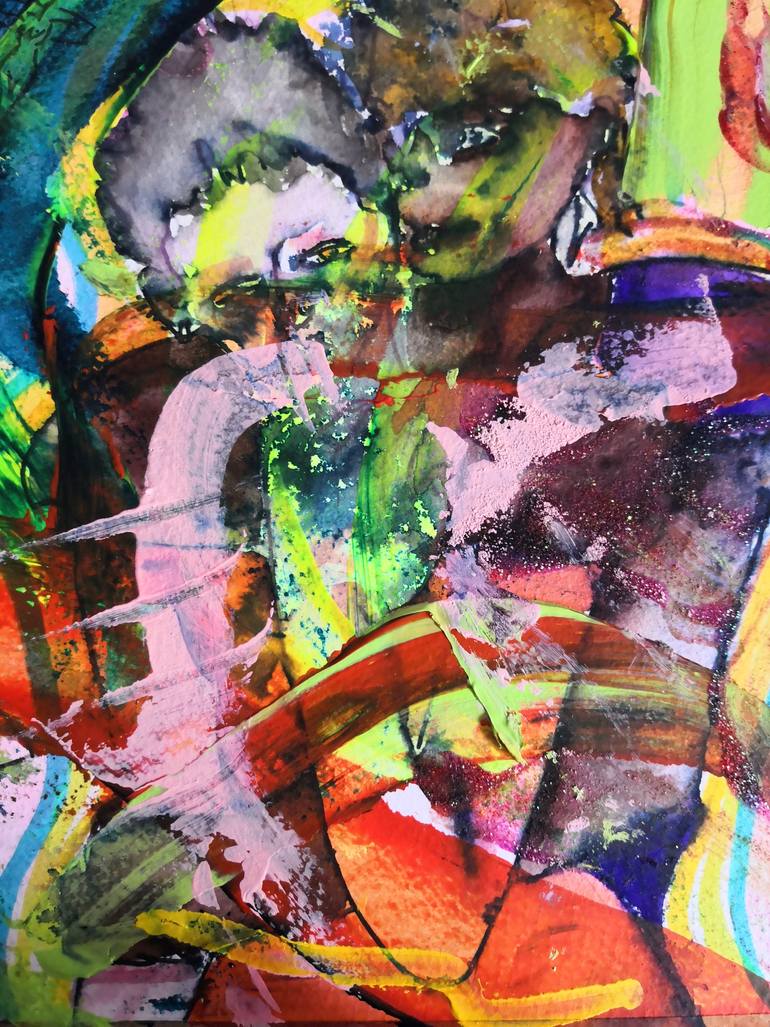 Original Abstract People Painting by Rio Charkrabarti Bitch Art