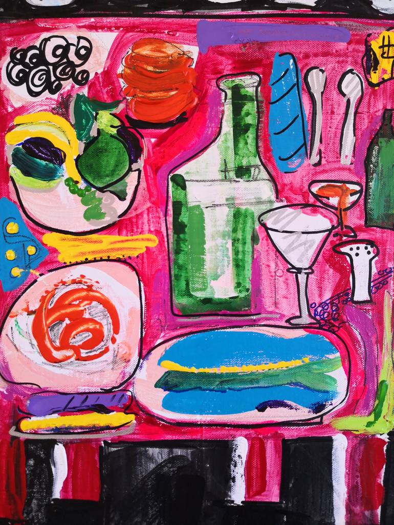 Original Abstract Expressionism Food & Drink Painting by Rio Charkrabarti Bitch Art