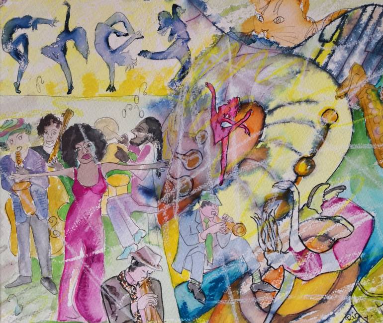 Original Abstract Expressionism Music Painting by Rio Charkrabarti Bitch Art