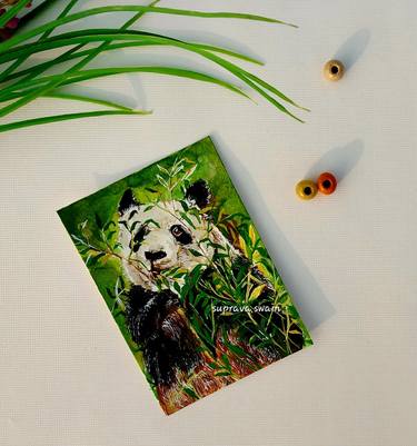 ACEO ATC card Panda water color illustration thumb