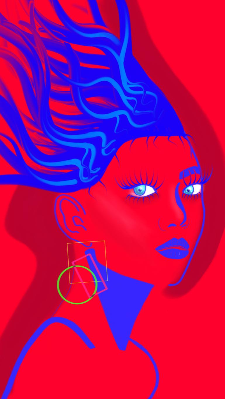 Blue and red Drawing by Isabel Moreno | Saatchi Art