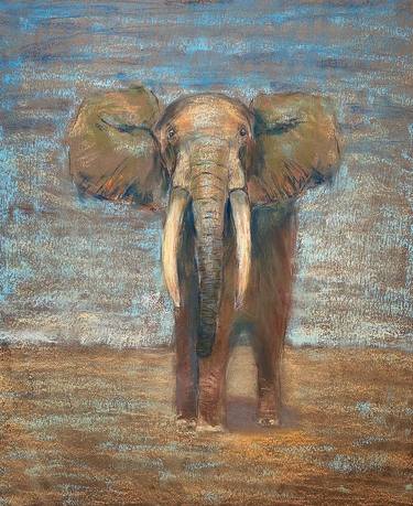 ELEPHANT LAURA- Pastel drawing on paper, original gift, tropical, childrens nursery, home interior, animal, africa, nature, desert, india, brown color. thumb
