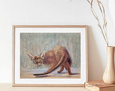 ABYSSINIAN CAT- soft pastel, home decor, calm interior, gift, pussy cat, kitty, brown color, pet, cat painting. thumb