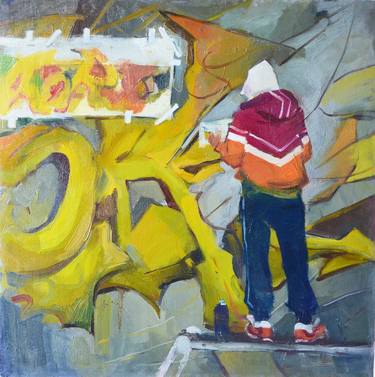 Original oil painting on canvas "Graffiti writer" Portrait of the artist. Exclusive. Abstraction with realism. thumb