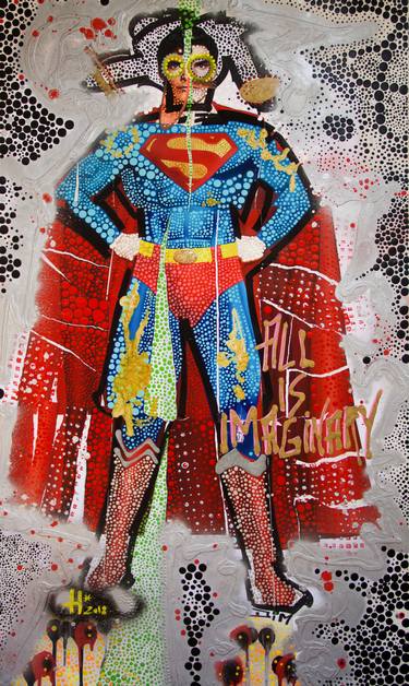 "Superman" , original pop art painting, acrylic and collage on canvas, 80x130cm thumb