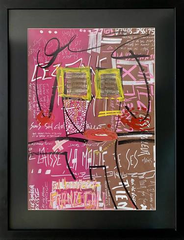 Débranche, original abstract mixed media painting on paper, 61x79x2 cm framed with glass. thumb