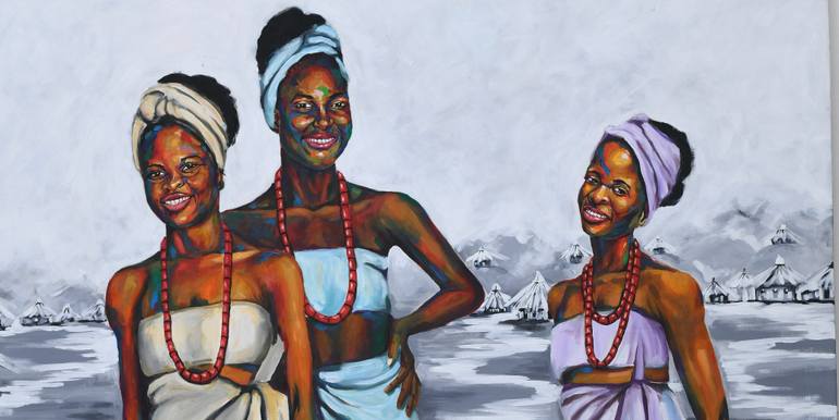 Original Art Deco Women Painting by Damola Ayegbayo