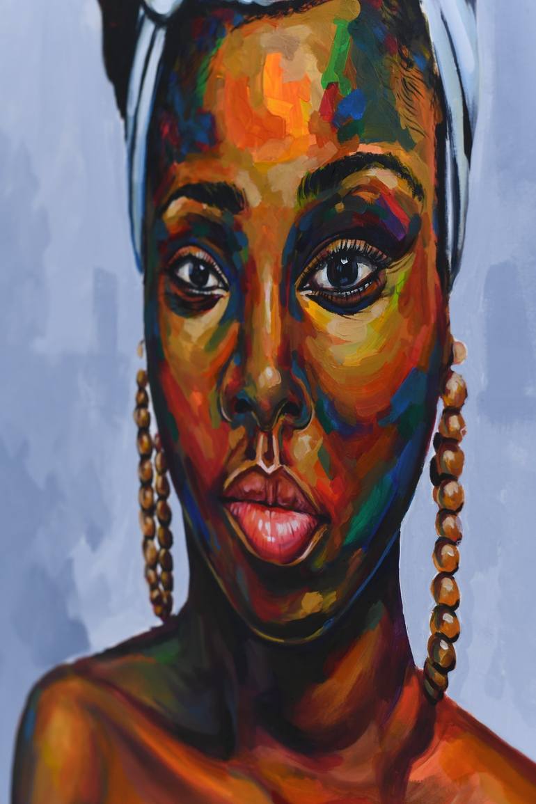 Original Art Deco Portrait Painting by Damola Ayegbayo