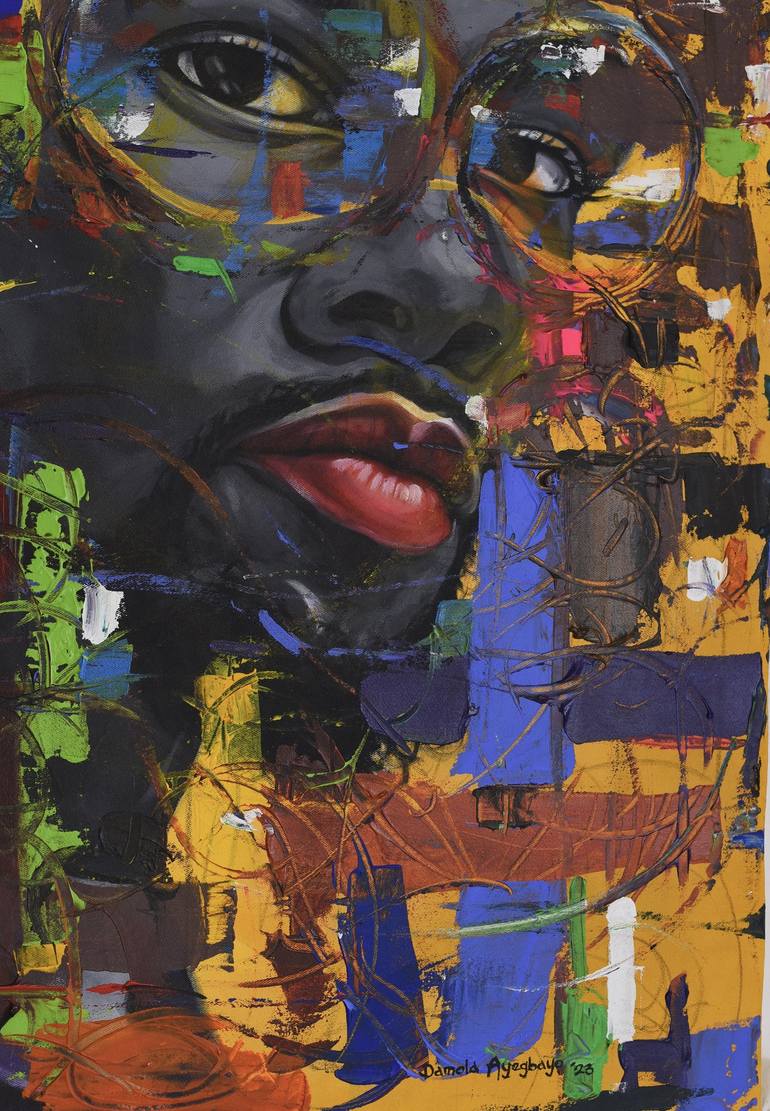 Original Abstract Expressionism Portrait Painting by Damola Ayegbayo