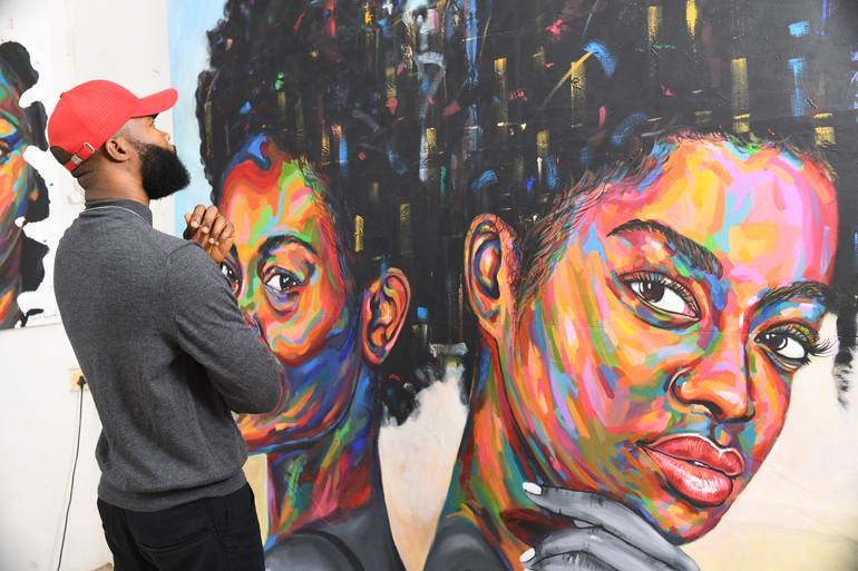 Original Art Deco People Painting by Damola Ayegbayo