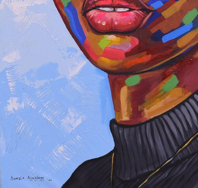 Original Art Deco Portrait Painting by Damola Ayegbayo