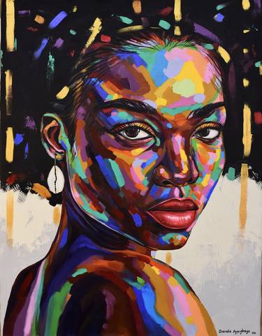 Original Art Deco Portrait Paintings by Damola Ayegbayo