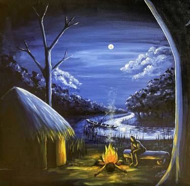 Original Rural life Painting by Jonathan Aigbe