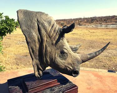 Hyper Realistic Bronze Rhino Bust thumb